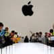 Members of the media look at the Apple Watch during an Apple event in Cupertino, California.